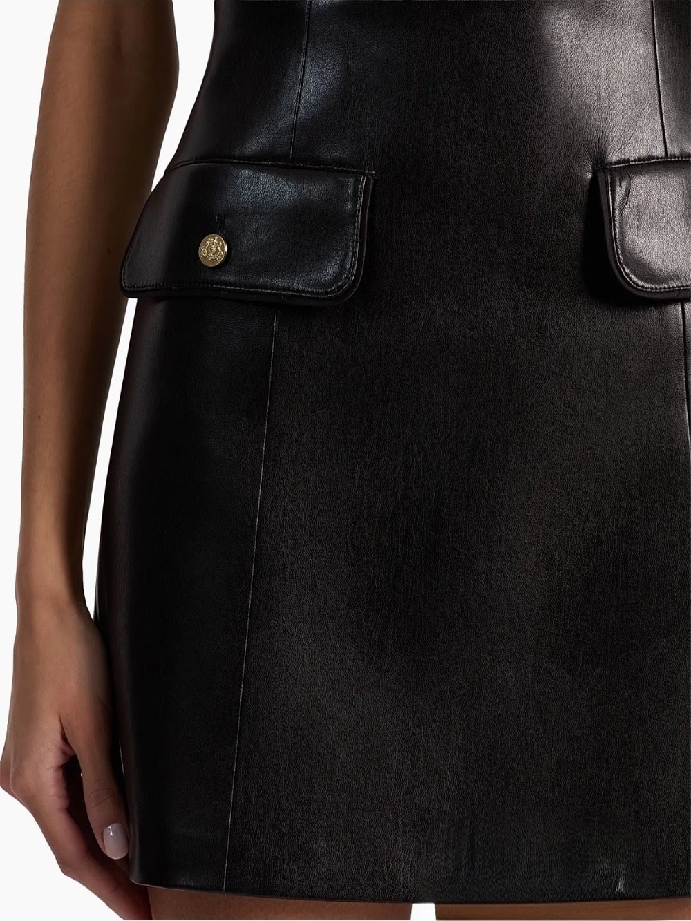 Alice + Olivia Black Faux Leather Marcella A-Line Mini Dress Womens Size 4 NWT - Picture 5 of 13